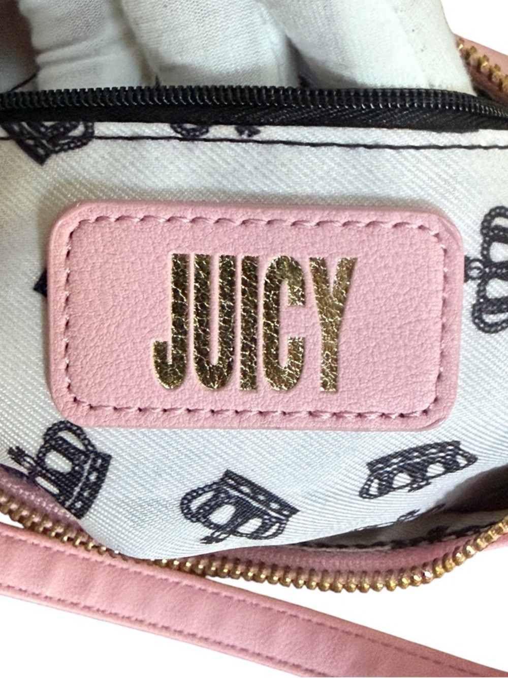 Juicy Couture Pink Embossed Leather Shoulder Bag with Gold Logo - Picture 11 of 12
